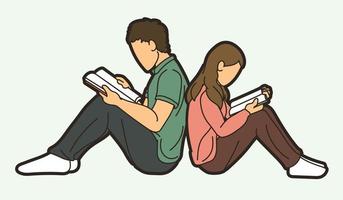 Man and Woman Reading Books Together vector