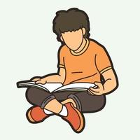 A Boy Sitting and Reading A Book vector