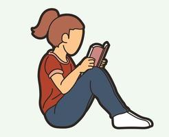 A Girl Reading A Book Cartoon Vector