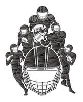 Group of American Football Players Action vector