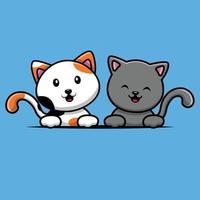 Cute Cat Couple Friend Cartoon Vector Icon Illustration. Animal Nature Icon Concept Isolated Premium Vector. Flat Cartoon Style