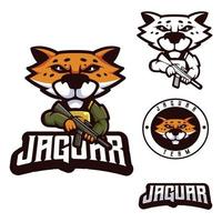 jaguar en estilo militar. diseño de logotipo de mascota de dibujos animados de jaguar con un estilo de concepto de ilustración moderno para la impresión de insignias, emblemas y camisetas vector