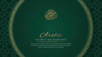 Fondo de forma de círculo ornamental islámico de lujo verde y dorado elegante árabe con borde de patrón islámico vector