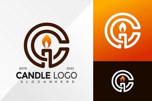 Letter C Candle Fire Logo Design Vector illustration template