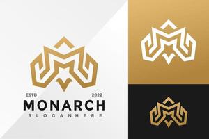 plantilla de ilustración vectorial de diseño de logotipo moderno de la letra m monarca dorada