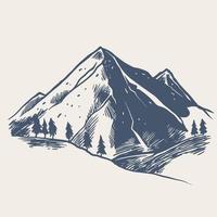 Hand drawn of Mountain with pine trees and black landscape vector