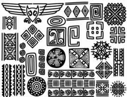 set of hand drawn tribal objects Abstract geometric ethnic ornament. vector