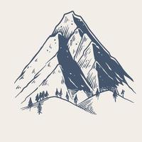 Hand drawn of two big rock Mountain with small pine trees. vector