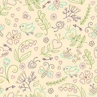 Hand drawn pattern for valentines day or wedding. Floral seamless pattern in doodle style. Symbol of spring. Vector illustration in doodle style