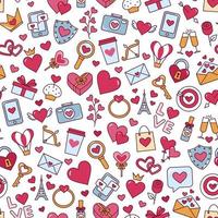 Valentines day seamless pattern. Love and heards. 14 February. Vector seamless pattern illustration in linear style on white background