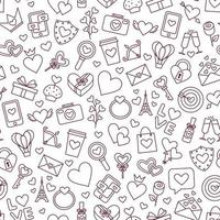 Valentines day seamless pattern. Love and heards. 14 February. Vector seamless pattern illustration in linear style on white background