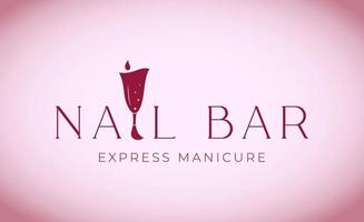 Template of business card with logo Nail Bar express manicure. Abstract wineglass like nailpolis. Logotype for salon, store vector