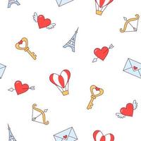 Valentines day seamless pattern. Love and heards. 14 February. Vector seamless pattern illustration in linear style on white background