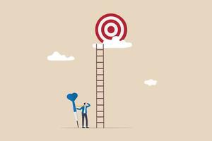 Dream big aim high, ambition and challenge to success in business, motivation to achieve big goal or target, career development concept, ambitious businessman hold dart aim high at target on the cloud vector