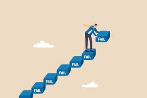 Improve from failure build up stair to success, challenge and ambition to never give up, learn to fail as path to achieve goal concept, strive businessman build stair to success with his failure. vector