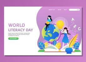 día mundial de la alfabetización con mujer leyendo vector