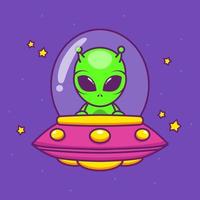 cute alien inside colorful ufo vector