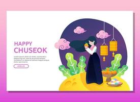 feliz chuseok ilustración con mujer vector