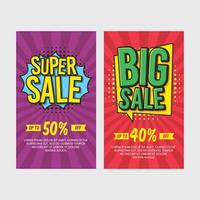 Discount comic banners set vector