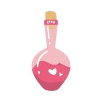 love potion Flask with hearts icon in flat style isolated on white background. Love elixir logo. Vector illustration. by Valentine's Day