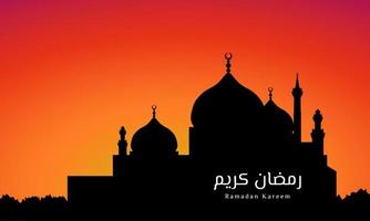 Ramadan Kareem Background with Silhouette of A Mosque. Vector Illustration.