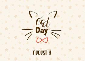 World Cat Day. International holiday. Vector illustration. Lettering on a beige background with stars.