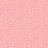 Romantic seamless pattern with a heart. Happy Valentine s Day. White outline hearts, dots and stars on a pink background. vector