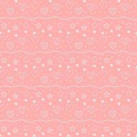 Romantic seamless pattern with a heart. Happy Valentine s Day. White outline hearts, dots and stars on a pink background. vector