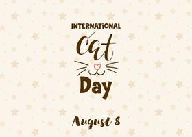 World Cat Day. International holiday. Vector illustration. Lettering on a beige background with stars.