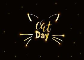 World Cat Day. International holiday. Vector illustration. Golden lettering on a dark background.