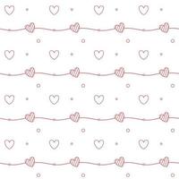 patrón romántico sin fisuras con un corazón. Feliz día de San Valentín. corazones de contorno rojo y puntos sobre un fondo blanco. vector