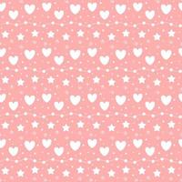 Romantic seamless pattern with a heart. Happy Valentine s Day. White hearts, dots and stars on a pink background. vector