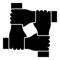 Four hands together concept teamwork united teamleading Arm interlocking with each other on wrist jointly collaboration icon black color vector illustration flat style image