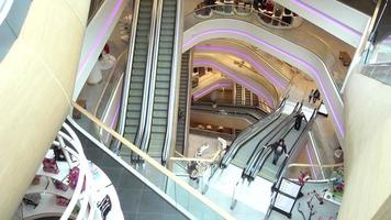 Gallery of escalators in shopping center - people go up and down video