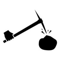 Pickaxe hit stone in hand icon black color vector illustration flat style image