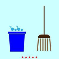 Bucket and broom set it is color icon . vector