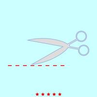 Scissor with cut line set it is color icon . vector