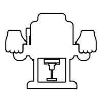 Fixed base router Electric wood plunge milling cutter power tool in hand holding power tool use Arm using instrument contour outline icon black color vector illustration flat style image