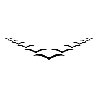 Flock of birds flying in the sky in wedge key Leadership concept Migration silhouette icon black color vector illustration flat style image