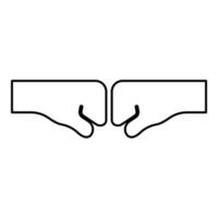Two fist punching bump clenched together hitting concept of conflict struggle resistance confrontation contour outline icon black color vector illustration flat style image