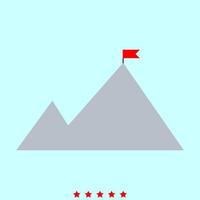 Mountains with a flag on top it is color icon . vector