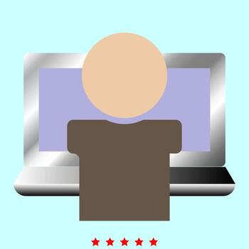 Man on the notebook it is color icon . vector