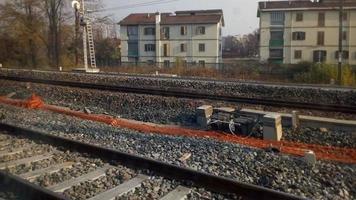 railway tracks in suburban scene photo