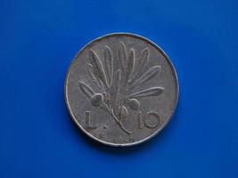 10 liras coin, Italy over blue photo