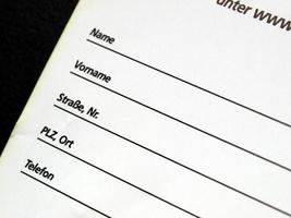 formulario de dirección alemán en blanco foto