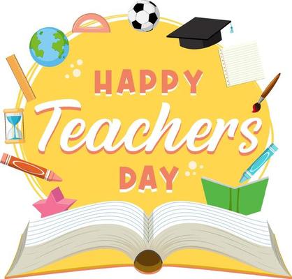 World Teacher's Day lettering banner with school objects