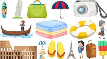 Set of summer vacation objects and elements vector