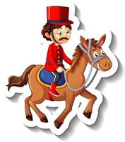 soldado montando un caballo pegatina de personaje de dibujos animados