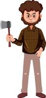 A man holding ax cartoon character on white background vector