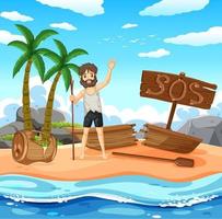 A man on deserted island isolated vector